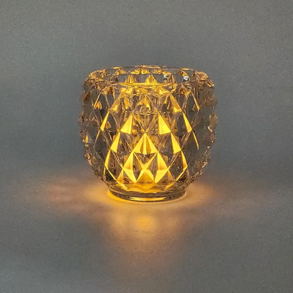 Vintage Clear Pressed Glass Diamond Pyramid Point Votive Ambient Candle Decor